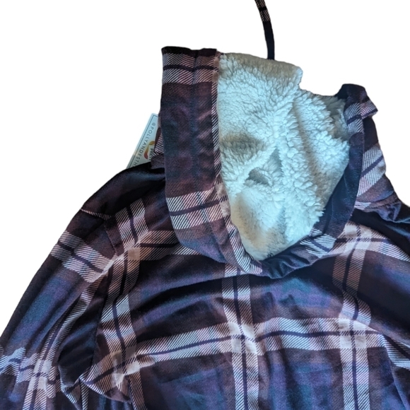Twilight Vibes Plaid Button Up Grunge  Hoodie Roll Tab sleeve top NWT sz XS - Picture 7 of 11